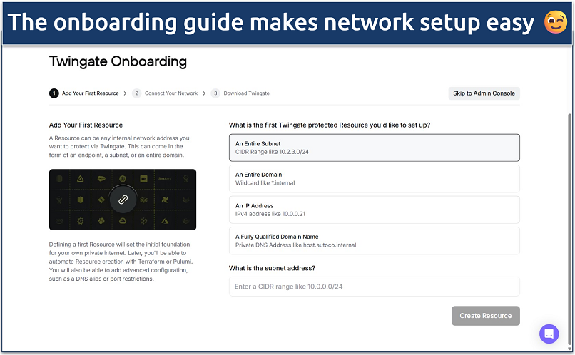Screenshot of the first step of the Twingate onboarding wizard